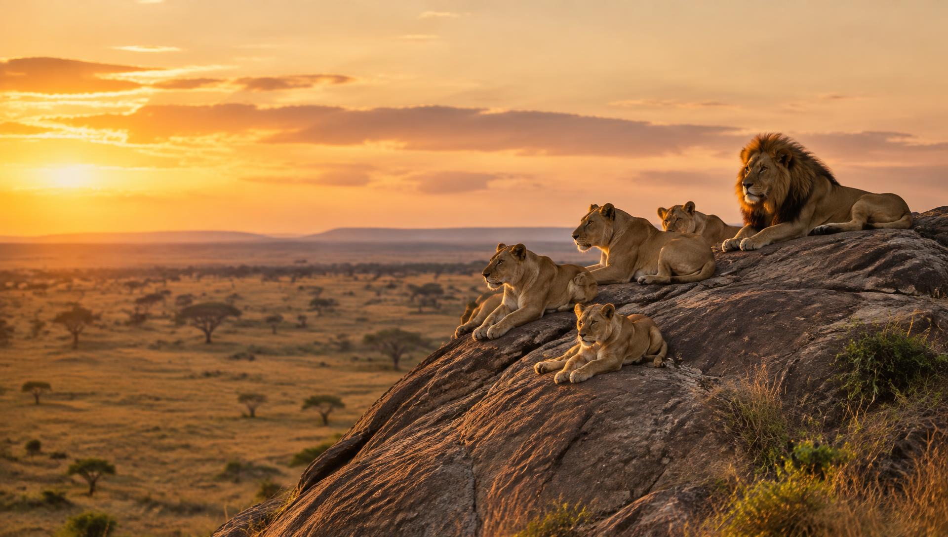 Lions on a rocky kopje in the Serengeti